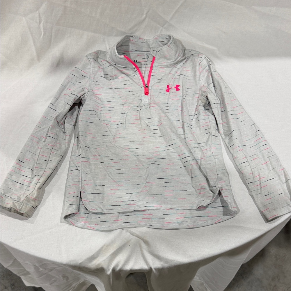 Under Armour Light Gray and Neon Pink Quarter-Zip